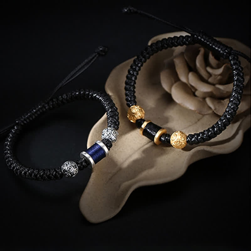 Braccialetto in corda intrecciata con perline di rame in argento sterling 999 Buddha Stones