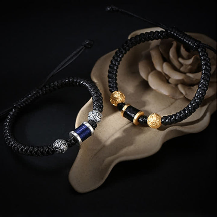 Braccialetto in corda intrecciata con perline di rame in argento sterling 999 Buddha Stones