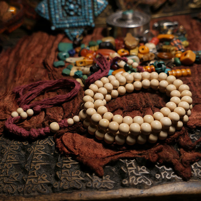 Buddha Stones 108 Mala Perle Abelia Biflora Legno Allontanando gli Spiriti Maligni Polso Mala