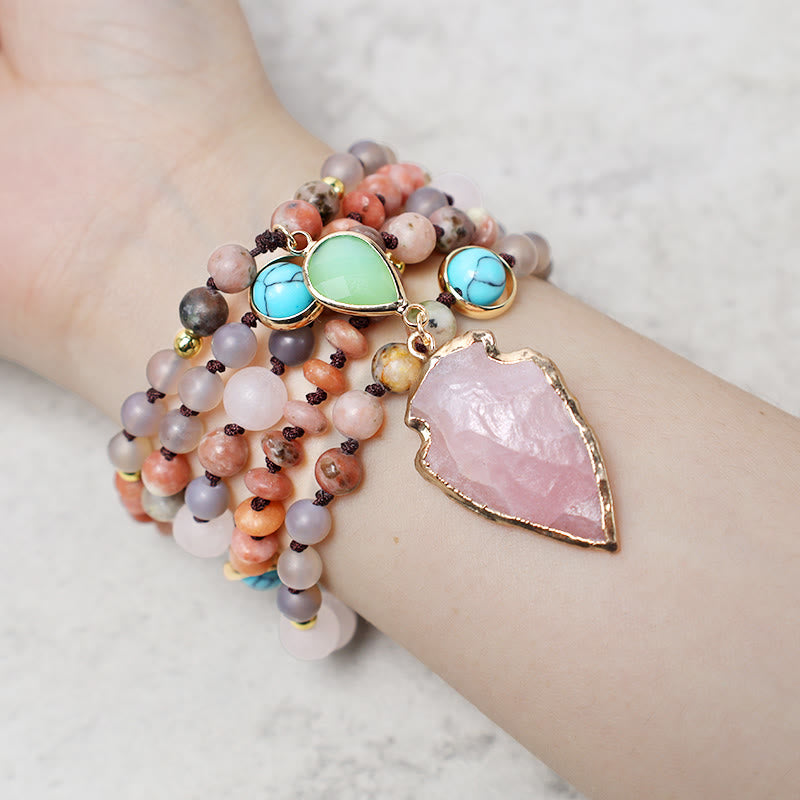 Collana con ciondolo a forma di freccia curativa in pietra di cristallo di quarzo rosa naturale