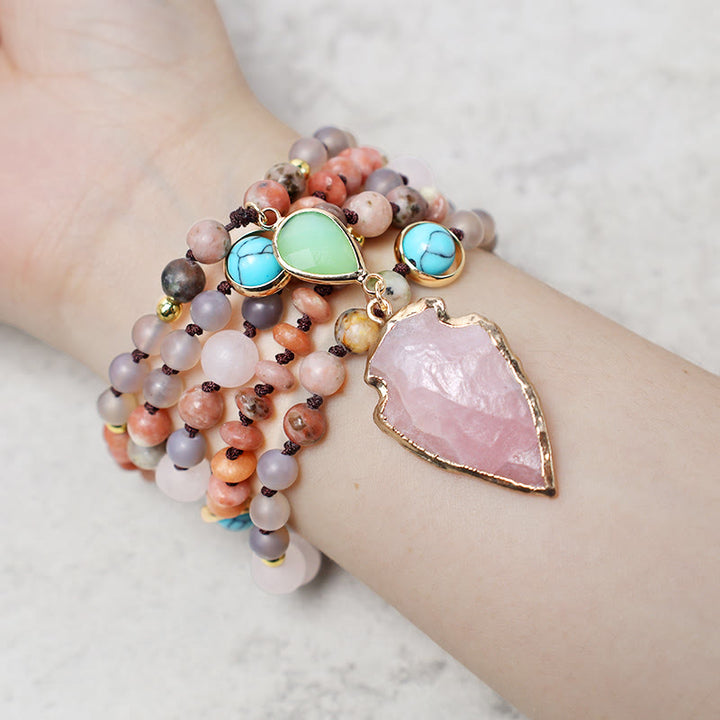 Collana con ciondolo a forma di freccia curativa in pietra di cristallo di quarzo rosa naturale