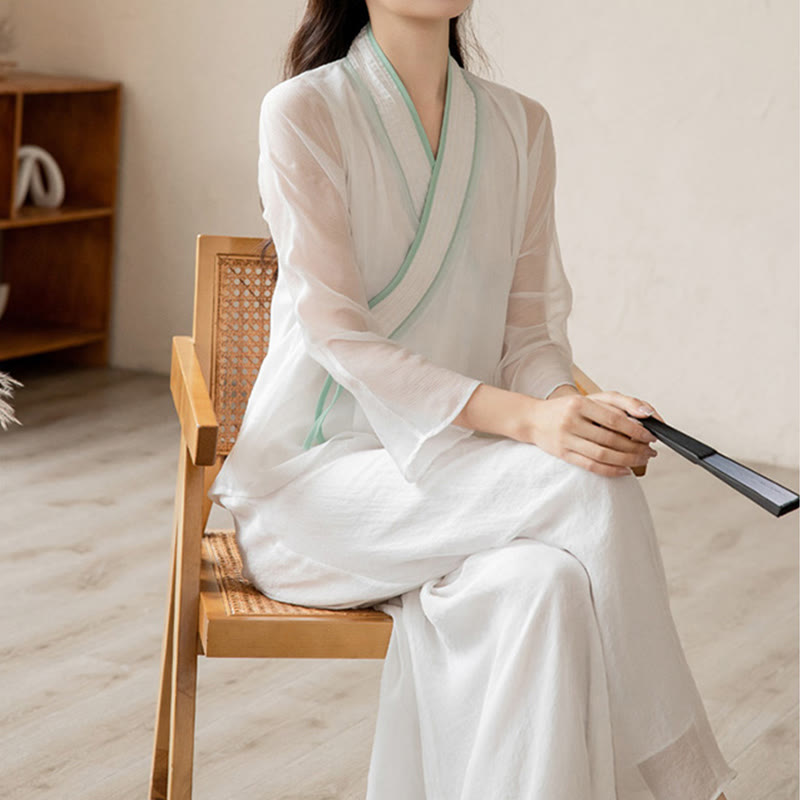 Buddha Stones Retro Preghiera Zen Meditazione Spirituale Pratica Chiffon Abbigliamento Donna Set
