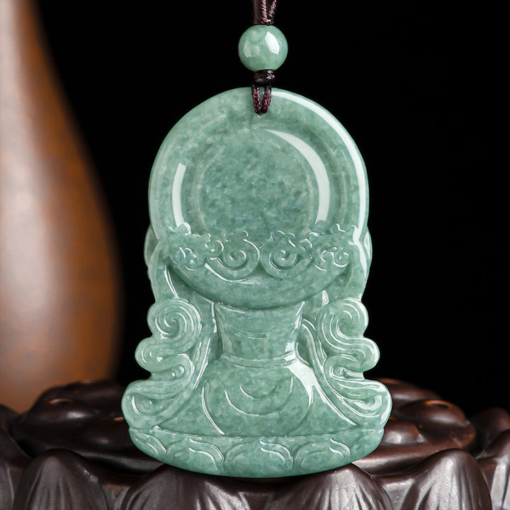 Collana con corda di benedizione dell'amuleto in giada naturale Avalokitesvara a quattro braccia - image 8