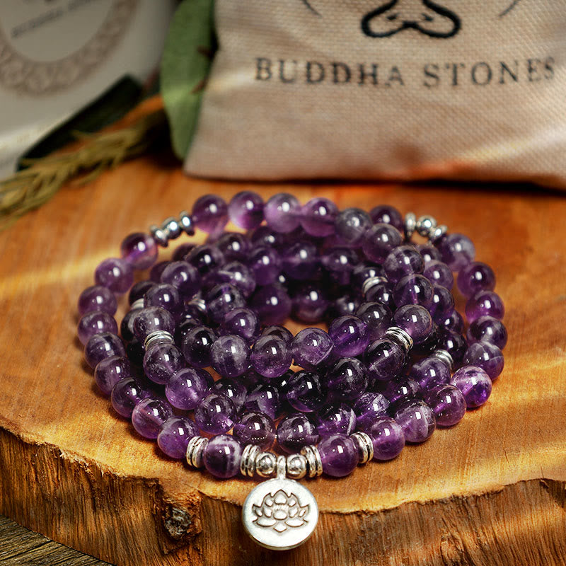 Bracciale Mala di purificazione in ametista naturale Buddha Stones