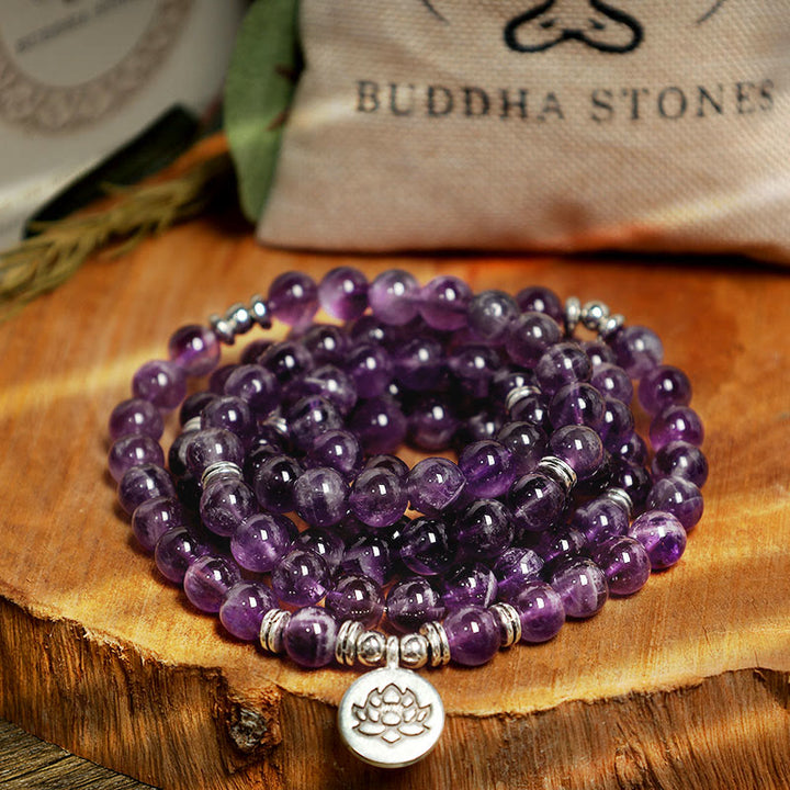 Bracciale Mala di purificazione in ametista naturale Buddha Stones