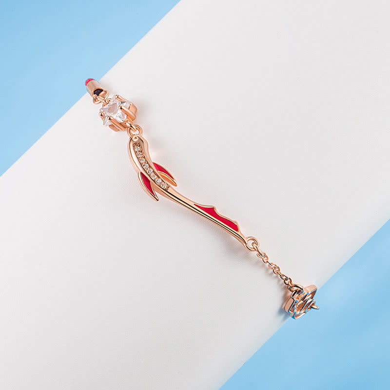 Braccialetto in corda rossa intrecciata con stella di loto e pesce koi in argento sterling 925 Buddha Stones