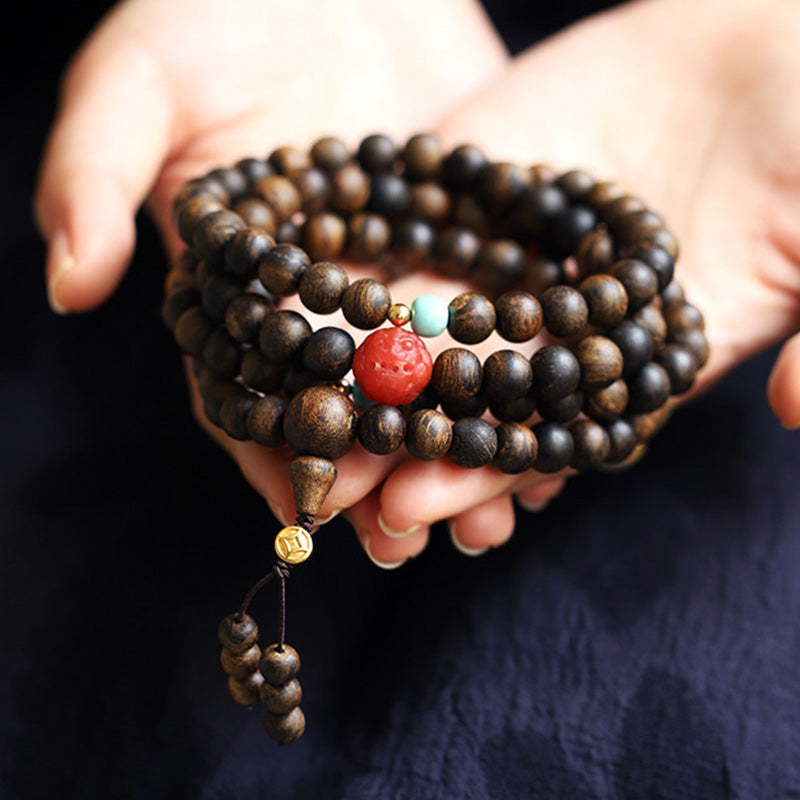 Buddha Stones 108 Mala Beads Agarwood Agata rossa Turchese Braccialetto di meditazione della pace