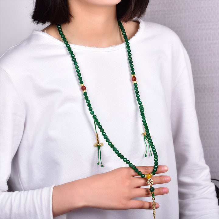 Buddha Stones 108 Perle Agata Verde Naturale Braccialetto Mala