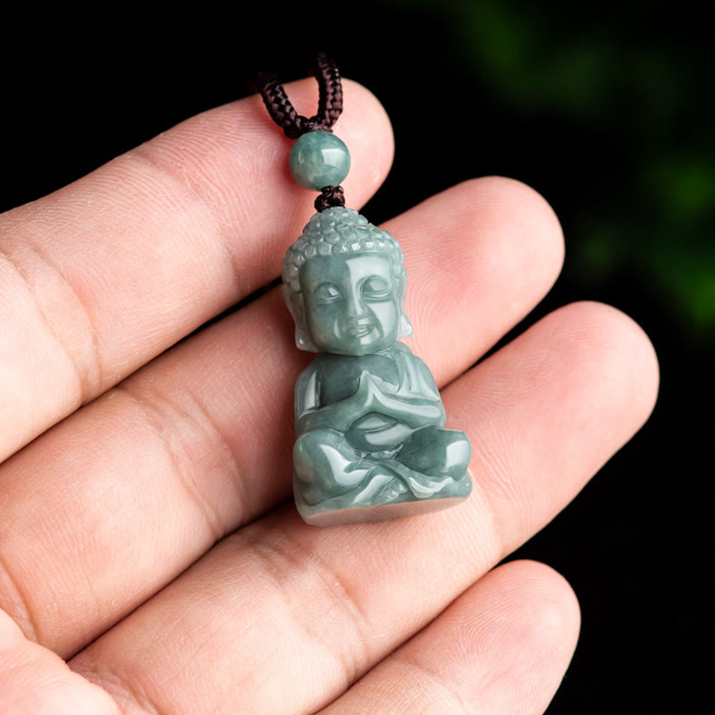 Buddha Stones Giada naturale Meditazione Buddha Amuleto Serenità Collana Pendente - image 5