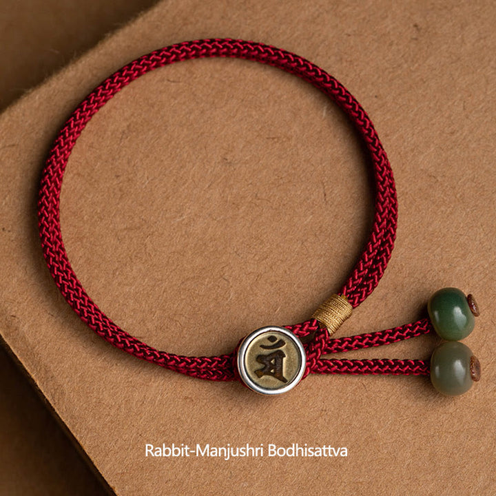 Braccialetto in corda rossa intrecciata con semi di Bodhi Buddha Stones , fatto a mano, in argento sterling 925, con zodiaco cinese, Buddha di Natale