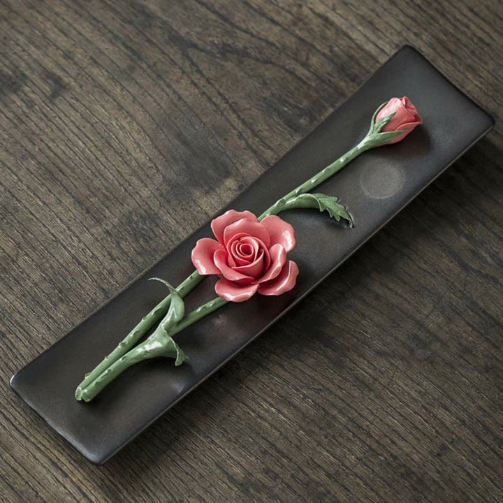 Buddha Stones Lotus Peonia Rosa Fiore Ceramica Bruciatore di Incenso Spirituale