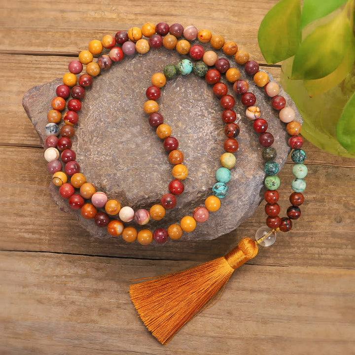 Buddha Stones 108 Mala Beads Mookaite Braccialetto di crescita emozionale Collana con nappa Pendente