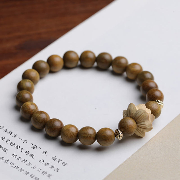 Braccialetto rilassante Buddha Stones Sandalo verde Bosso Loto