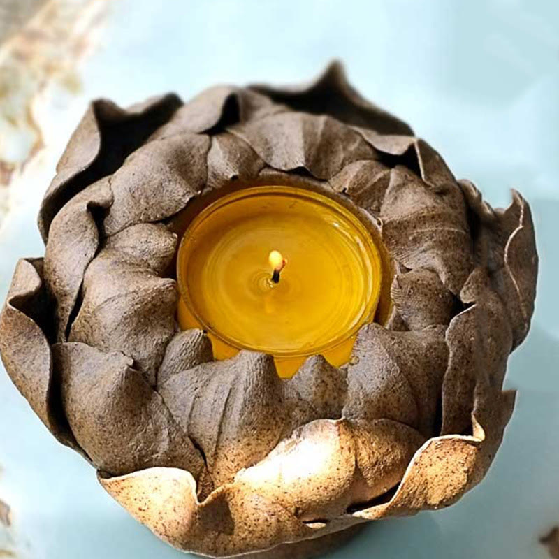 Portacandele in ceramica con fiore di Buddha Stones , bruciatore di incenso, decorazione per la casa