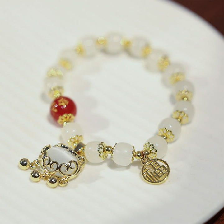 Braccialetto di benedizione con ciondolo a forma di lucchetto cinese con mulino a vento Buddha Stones Fu Character