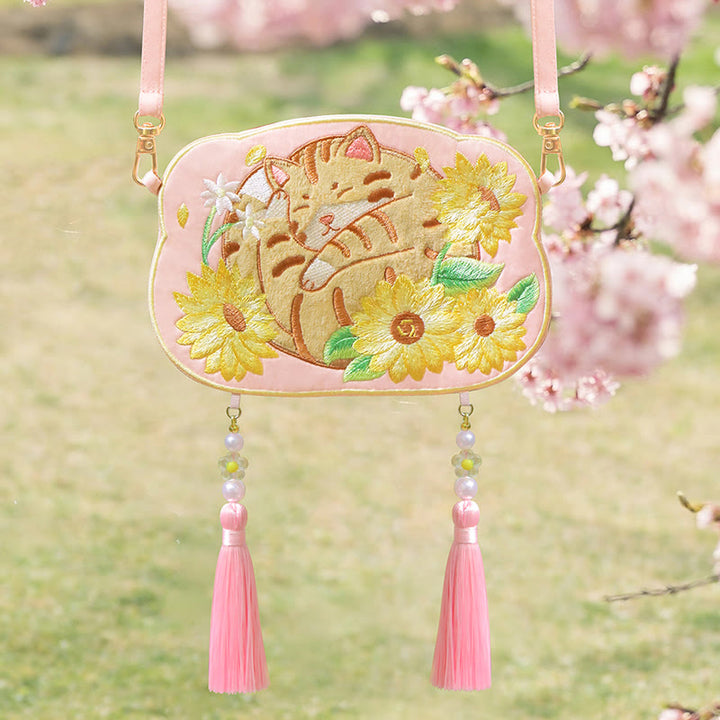 Buddha Stones Ricamo Panda Fortunato Gatto Shiba Inu Cervo Coniglio Volpe Fiore Animale Carino Borsa Hanfu Borsa A Tracolla Borsa A Tracolla