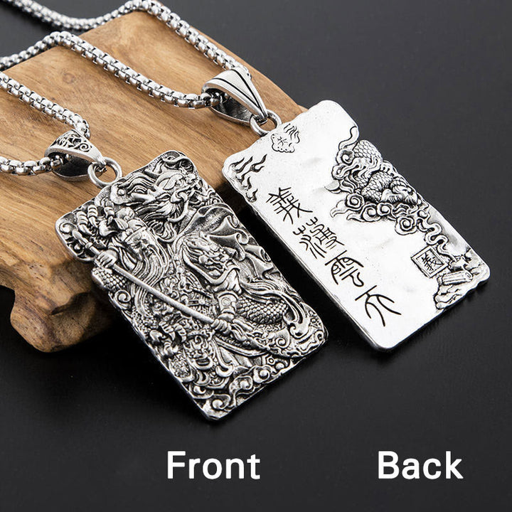 Buddha Stones Guan Gong Drago Nuvole di Buon Auspicio Collana Pendente Ricchezza
