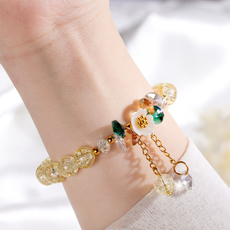 Braccialetto di perline di vetro con ciondolo a forma di fiore con design semplice Buddha Stones