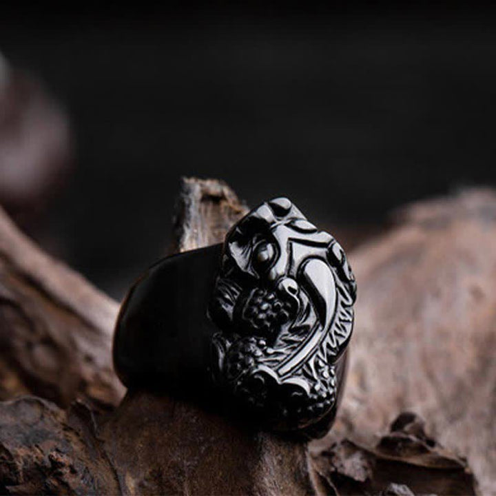 Anello di forza in ossidiana nera PiXiu FengShui