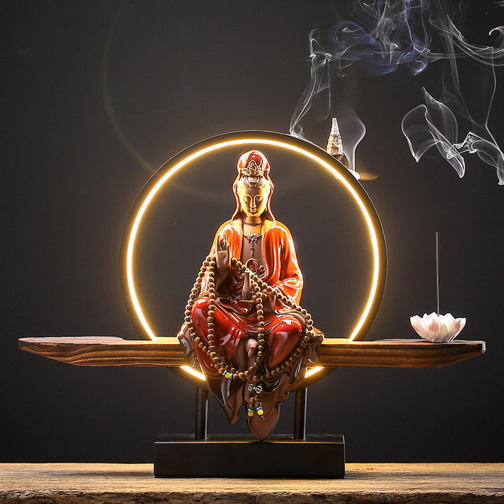 Buddha Stones Buddha Avalokitesvara Ceramica Loto Rilassamento Bruciatore di Incenso Decorazione