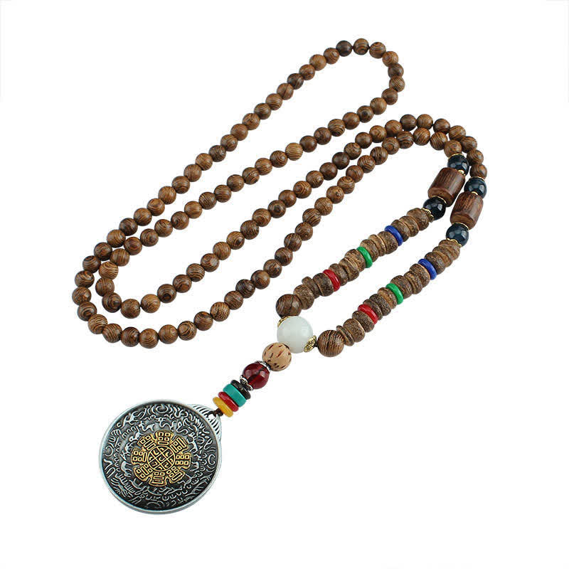 Buddha Stones Tibetano Om Mani Padme Hum Ruota della Preghiera Rotazione Vajra Collana Pendente in Legno - image 27