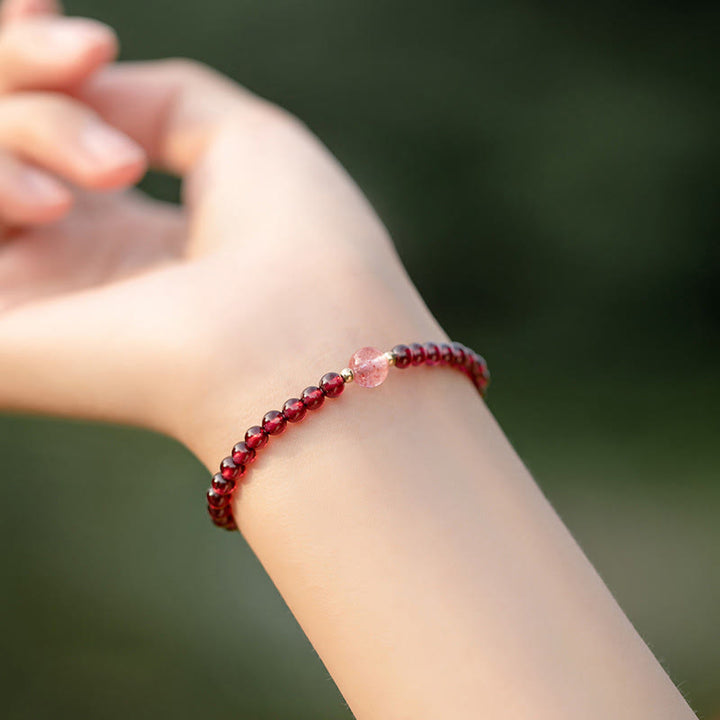 Bracciale Buddha Stones Natural Garnet Strawberry Quartz Calm