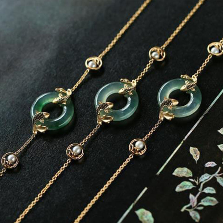 Braccialetto di armonia curativa con pesce koi in giada ciano Buddha Stones