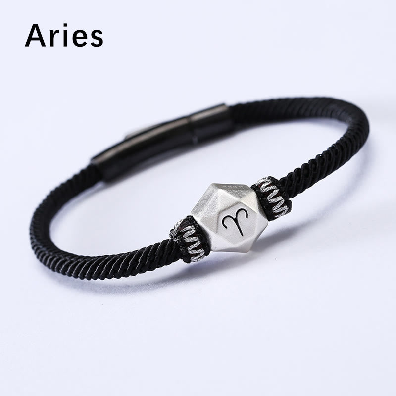 Braccialetto di corda fatto a mano con protezione delle 12 costellazioni dello zodiaco in argento sterling 999 Buddha Stones