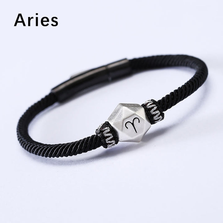 Braccialetto di corda fatto a mano con protezione delle 12 costellazioni dello zodiaco in argento sterling 999 Buddha Stones - Ariete - 19 cm - image 2