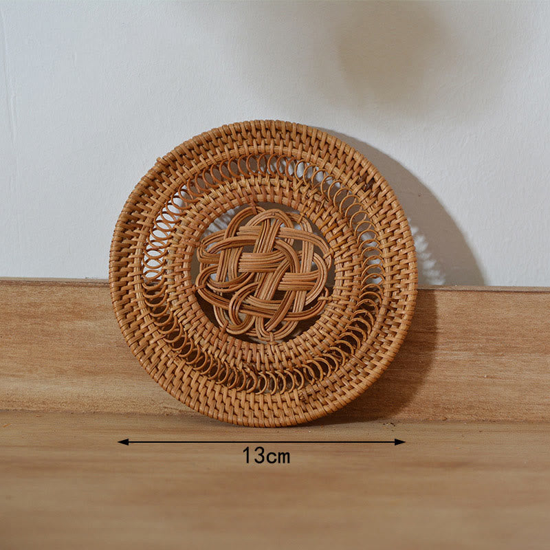 Sottobicchiere per tazza da tè in rattan con motivo floreale in ceramica - Sottobicchiere cavo da 13 cm - image 17