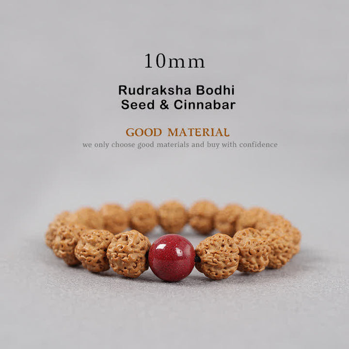 Buddha Stones Tibet Rudraksha Bodhi Seed Dzi Bead Ambra Turchese Bracciale della Ricchezza - 10 mm - Seme e cinabro di Rudraksha Bodhi - image 16