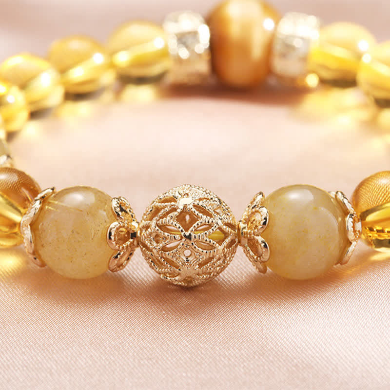 Braccialetto di perline di Buddha Stones Citrine Generosità Prosperità