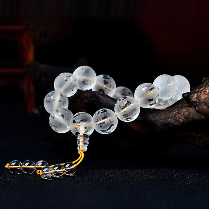 Braccialetto di meditazione Om Mani Padme Hum in onice nero e cristallo bianco del Tibet Buddha Stones