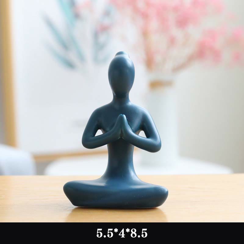 Astratto Yoga Meditazione Esercizio Ceramica Spirituale Figurina Scultura Decorazione - Blu - Pregare - image 3