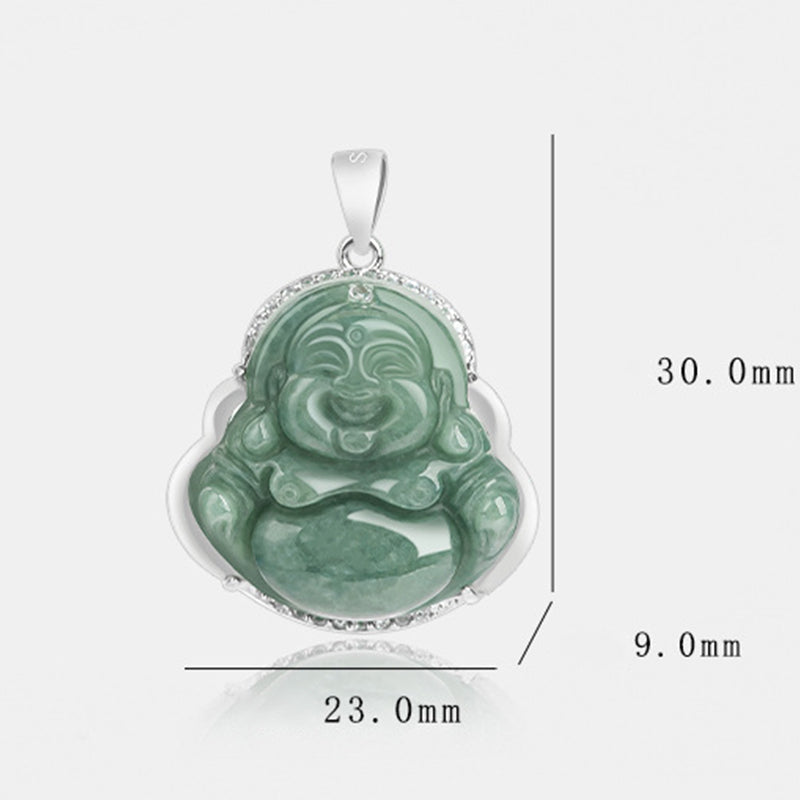 Collana con ciondolo a Buddha Stones in argento sterling 925 con Buddha che ride e giada, abbondanza - image 12