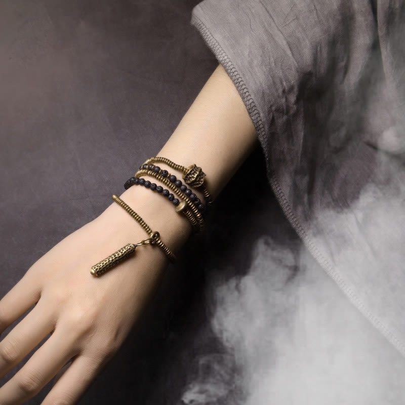 Bracciale multistrato in ottone e rame con Buddha Stones - image 3