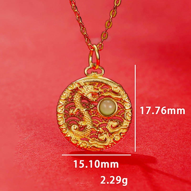Buddha Stones con ciondolo in giada Hetian intarsiata con nuvole di buon auspicio, in argento sterling 925, anno del drago