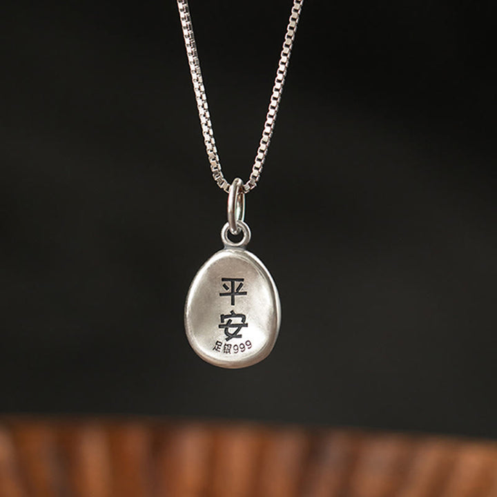 Buddha Stones 999 Sterling Silver Pace e Gioia Fu Carattere Fortuna Fortuna 925 Sterling Silver Catena Collana Pendente
