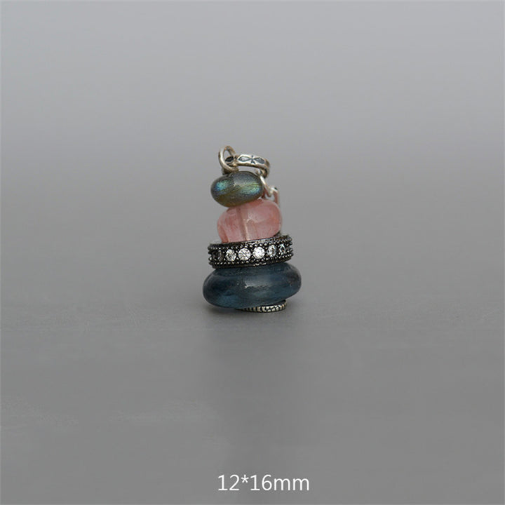 Collana con ciondolo calmante in labradorite con vari cristalli e Buddha Stones Zen Cairn - Ciondolo con pietra glitterata nera, cristallo rosa e perline di vetro 12*16 mm - image 21