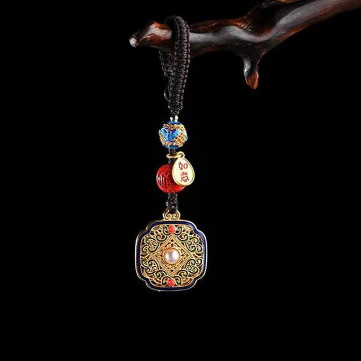 Portachiavi con ciondolo a forma Buddha Stones Fu Character Blessing Ruyi