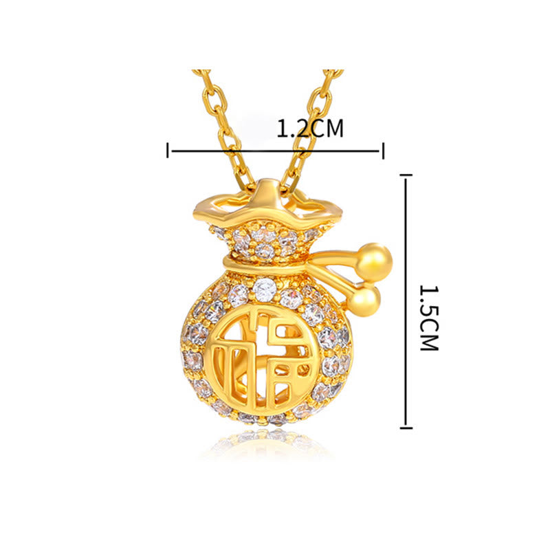 Collana con ciondolo a forma di sacchetto di soldi della fortuna del personaggio Fu placcato in oro 24K