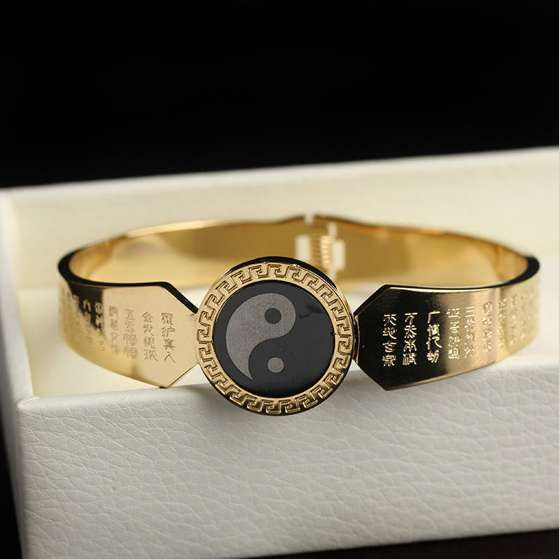 Buddha Stones Yin Yang Lotus Om Mani Padme Hum Mantra Braccialetto Armonia in Acciaio al Titanio