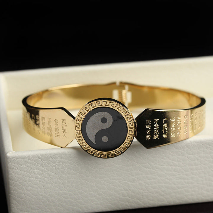 Buddha Stones Yin Yang Lotus Om Mani Padme Hum Mantra Braccialetto Armonia in Acciaio al Titanio