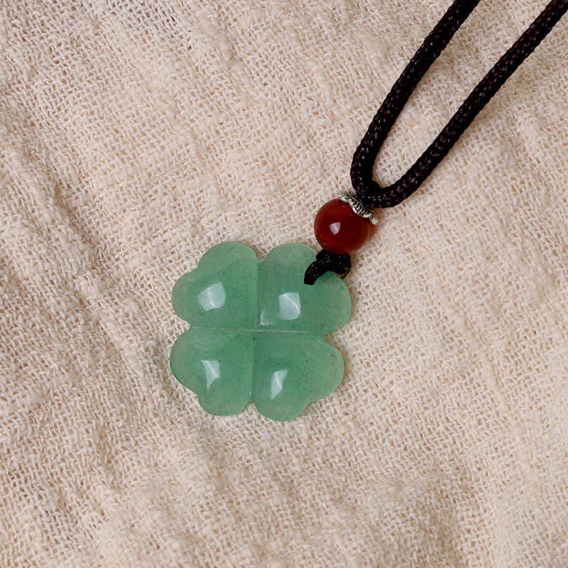 Collana con ciondolo in corda di cuoio con quadrifoglio e avventurina verde in argento sterling 925 Buddha Stones