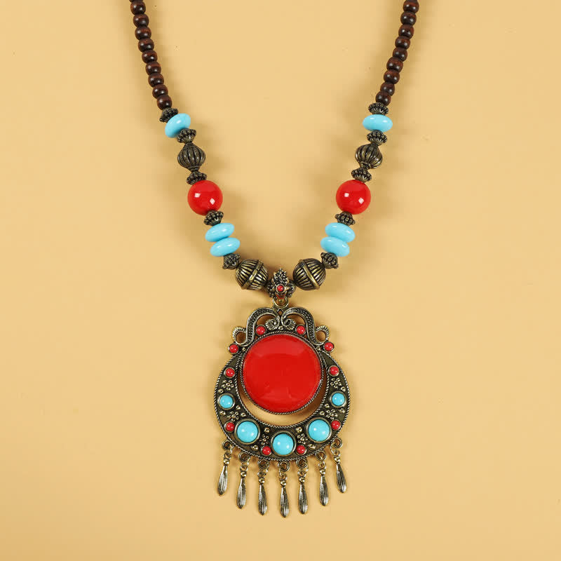 Perline retrò tibetane con nappa per capelli, accessori per capelli - Nappa-Rosso - image 8