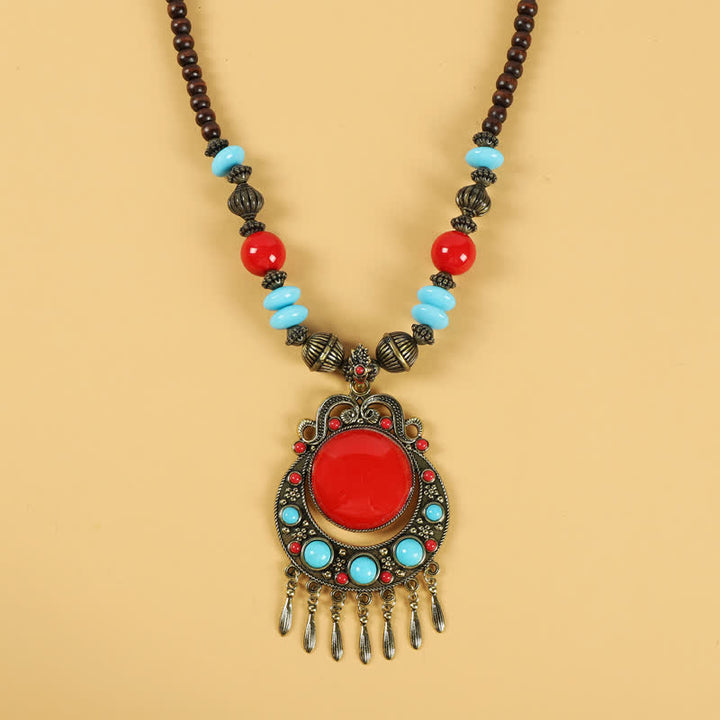 Perline retrò tibetane con nappa per capelli, accessori per capelli - Nappa-Rosso - image 8