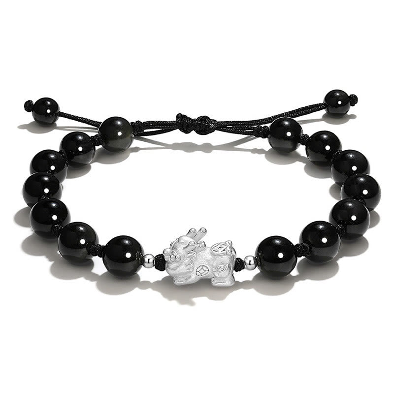 Braccialetto Buddha Stones Natural Black Ossidiana Occhio di Gatto Cristallo Rosa PiXiu Strength