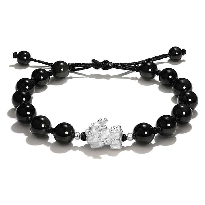 Braccialetto Buddha Stones Natural Black Ossidiana Occhio di Gatto Cristallo Rosa PiXiu Strength