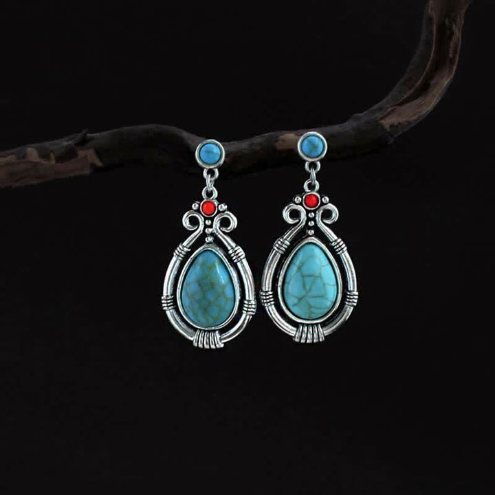 Orecchini pendenti a goccia in turchese vintage tibetano con clip