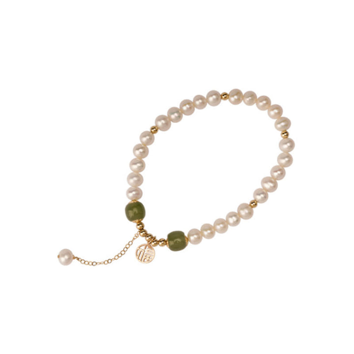 Braccialetto di perle di saggezza e felicità in giada Hetian di perle naturali